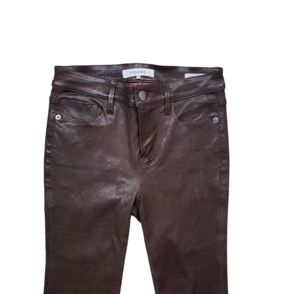 Frame Le Crop Mini Boot 23 Genuine Lamb Leather Mid Rise Pants Dark Brown - Picture 14 of 15